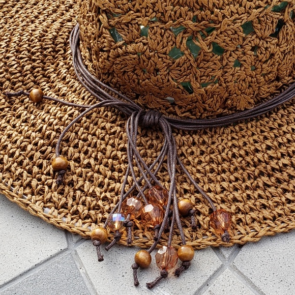 *SOLD*  Scala Crochet Raffia Bead Floppy Sun Hat - Picture 7 of 8
